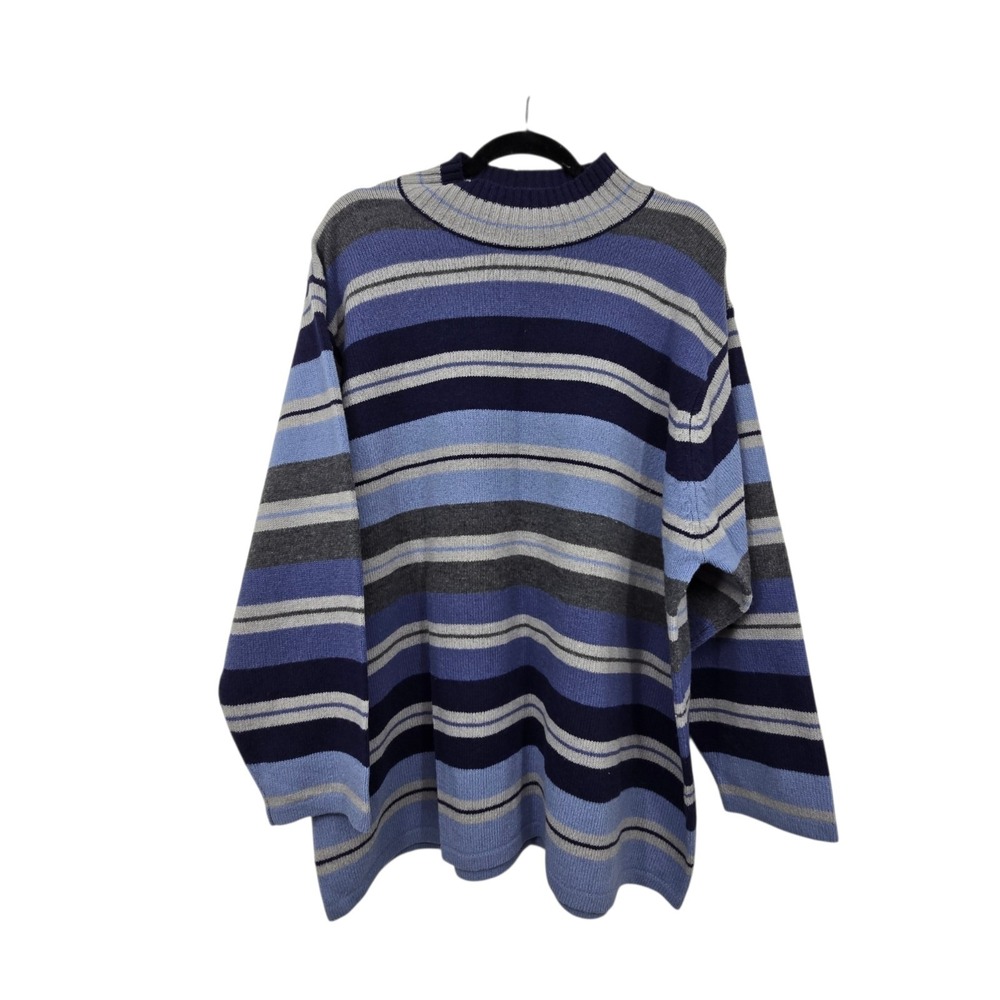 Vintage 90s Y2K Striped 100% Wool Sweater Women's Plus 3X Blue Preppy Academia